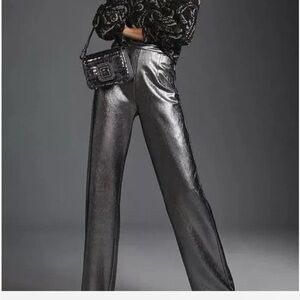 Anthropologie Metallic Gray Wide Leg Pants